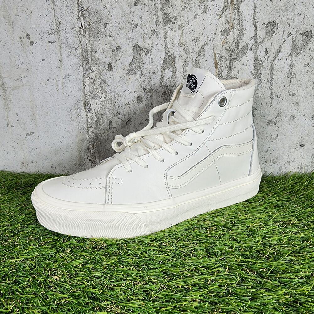 Vans Sk8 Hi Pro Leather White High Top Sneakers Mens 7 Womens 8.5